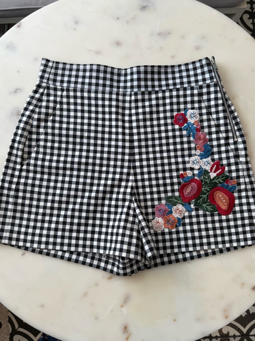Zara Floral Gingham High Waisted Shorts